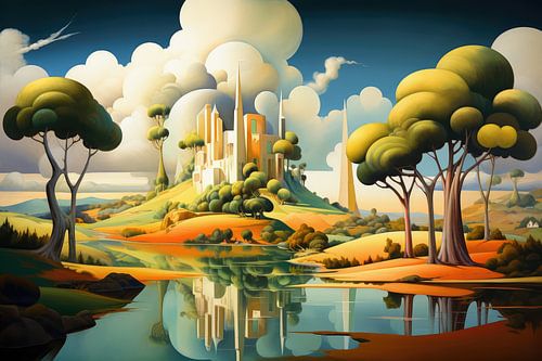 Bizarre surrealistich art deco landschap van een buitenaardse planeet