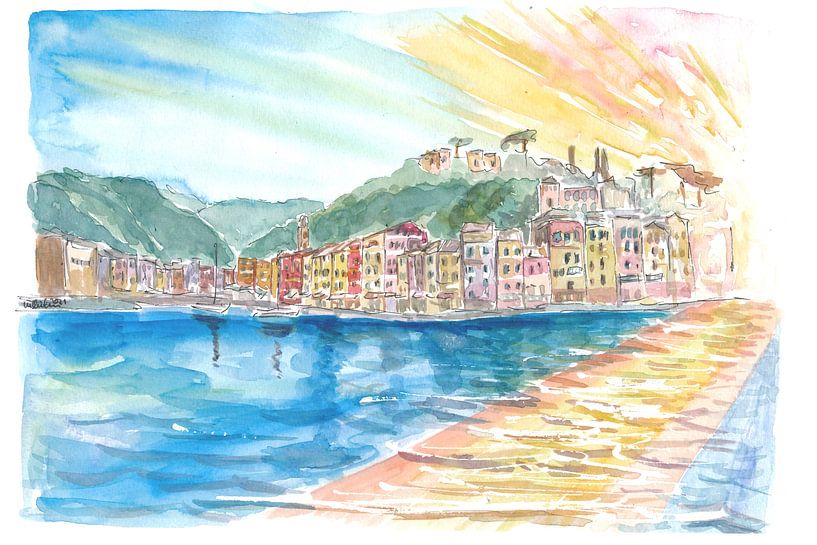 Amazing Portofino Italy waterfront with sunset by Markus Bleichner