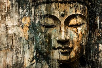 Verwitterte Buddha-Skulptur in Nahaufnahme von Imperial Art House