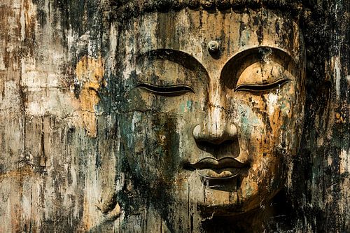 Verweerde Boeddha sculptuur close-up