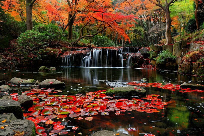 Cascade pittoresque d'un jardin japonais par Egon Zitter