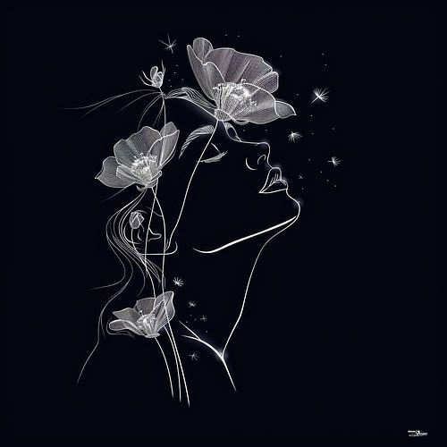 lijntekening van een vrouw met een bloem