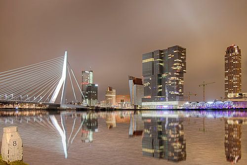 Skyline of Rotterdam at night.