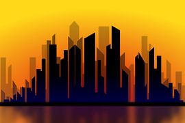 Silhouette d'un paysage urbain au coucher du soleil sur Drawn by Johan