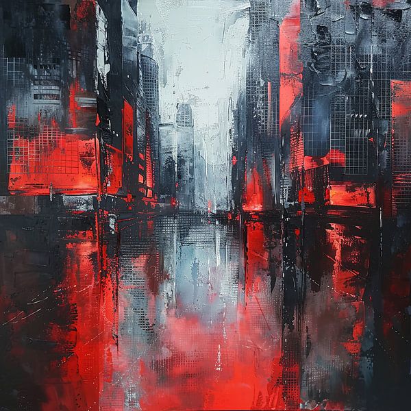 Impressionismus Stadt in Blau und Rot von Natasja Haandrikman