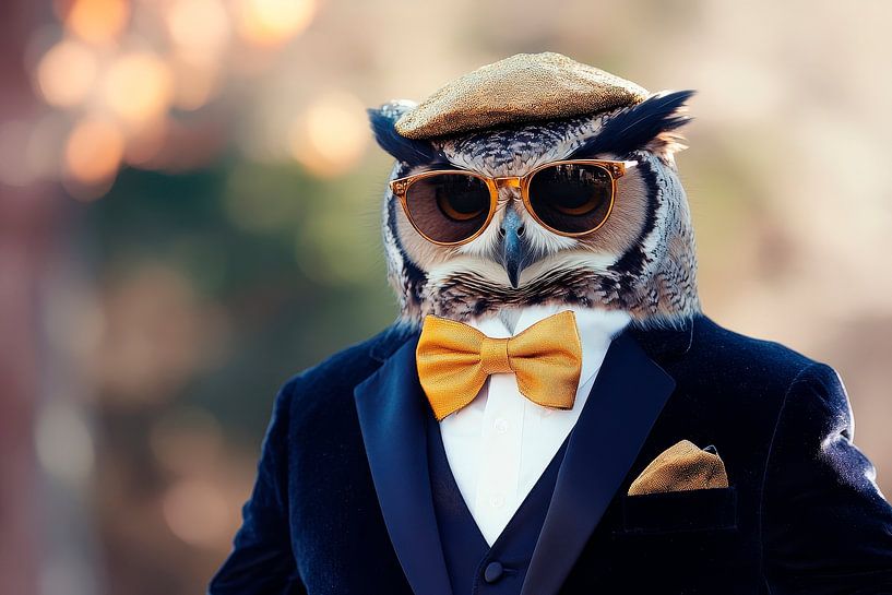 Elegant owl in a suit with sunglasses by Poster Art Shop