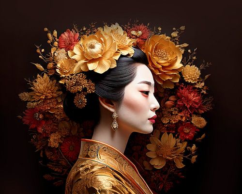 Woman with gold flowers