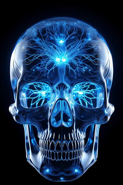 Glass skull with glowing nerves by Tilo Grellmann