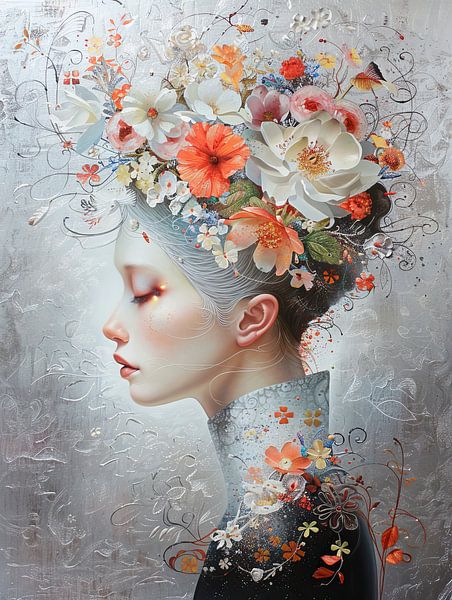 Whispering Flowers of Grace van Abstract Schilderij