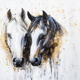 Black and white horse with gold by Deco item