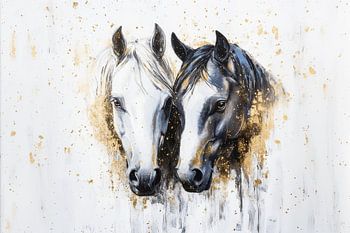 Schwarzes und weißes Pferd mit Gold