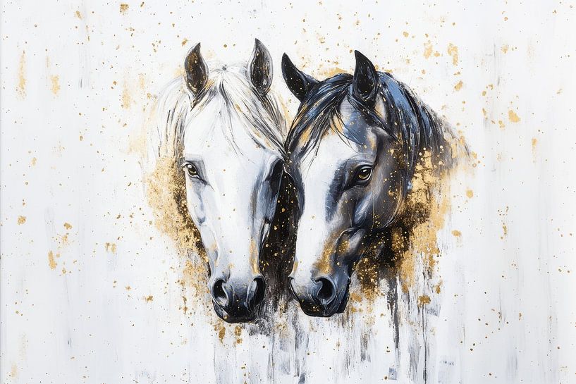 Black and white horse with gold by Deco item