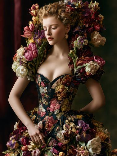 Femme aux fleurs dans la lumière de Rembrandt sur Egon Zitter