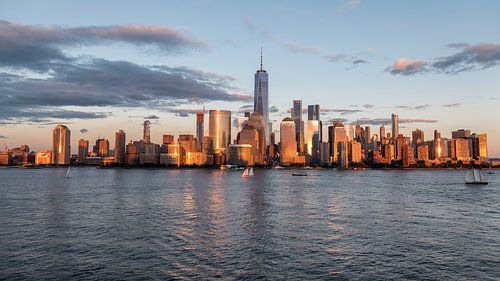 New york city skyline zonsondergang golden hour