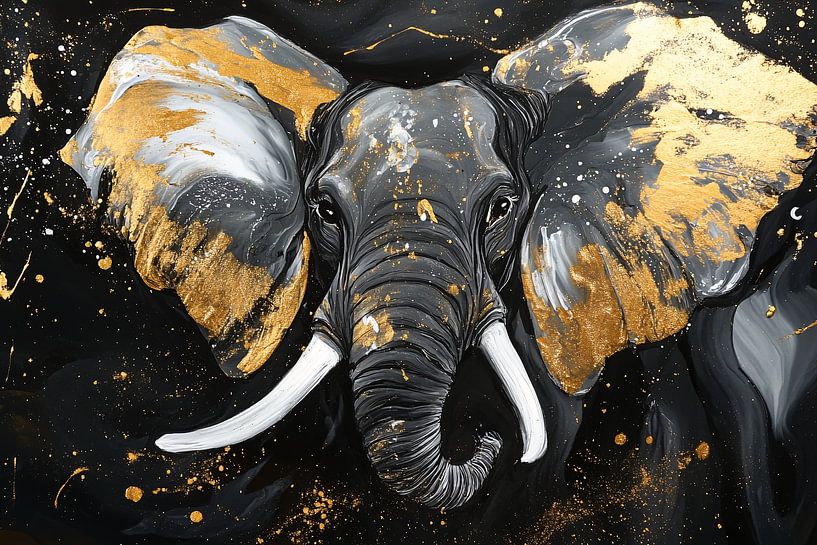 Abstract elephant art with gold by Art & Soul Creations