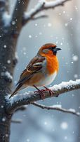 a colourful bird in the snow