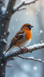 un oiseau coloré dans la neige sur NA!NI