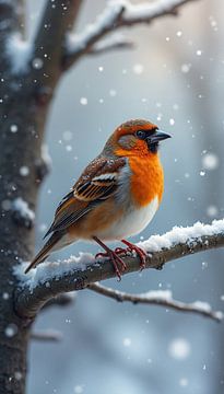 een kleurrijke vogel in de sneeuw van NA!NI