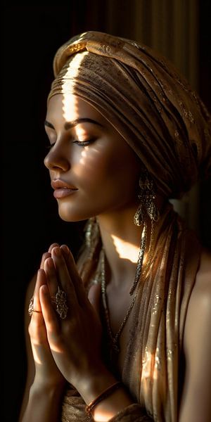 Grateful for happiness. Bohemian girl, praying by Dunto Venaar