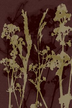 Puur landelijk. Moderne botanische kunst. Weidebloemen in mosterd en wijnrood. van Dina Dankers