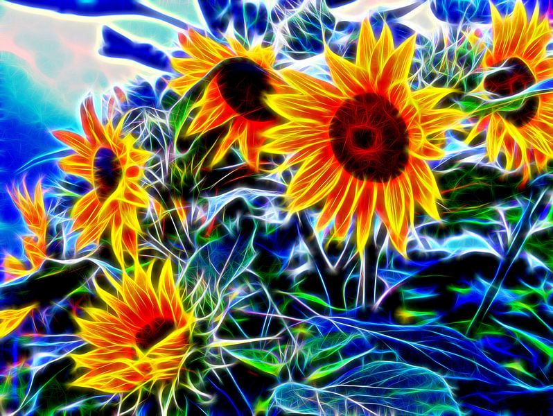 Neonsonnenblumen van Edgar Schermaul