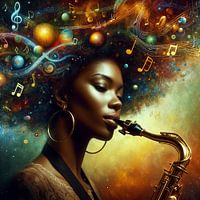 saxophone with musical note