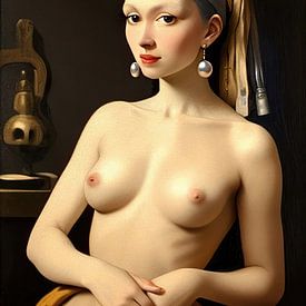 Girl with the Pearl Earrings - Nude Painting by Vermeer by Blikvanger Schilderijen