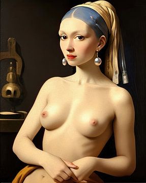 Girl with the Pearl Earrings - Nude Painting by Vermeer by Blikvanger Schilderijen