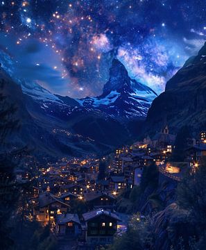 Zwitserse bergen: Nachtwacht van fernlichtsicht
