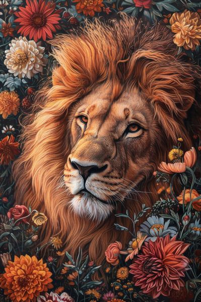 Royal Tin - Lion between Flora by Eva Lee