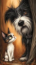 dog - cat - cartoon by Gelissen Artworks