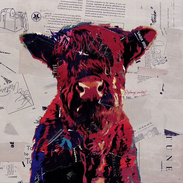 Funky cow portrait paper collage by Western Exposure
