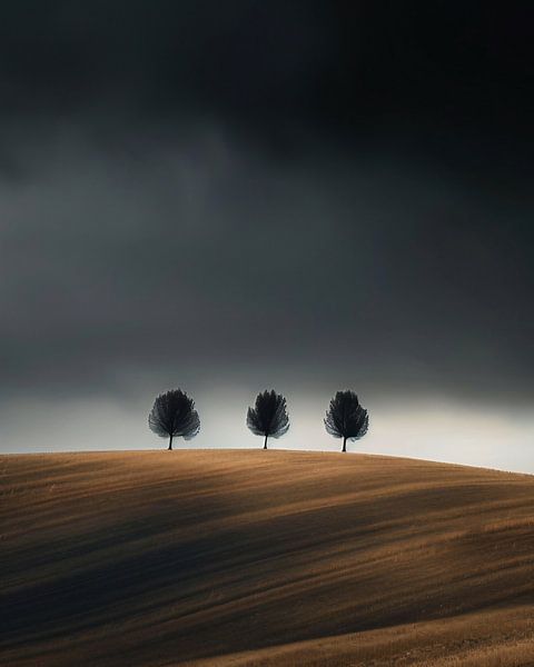 Bomen in een lege vlakte van fernlichtsicht
