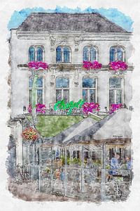 Grand café "Chagall" in Roosendaal (aquarel) van Art by Jeronimo