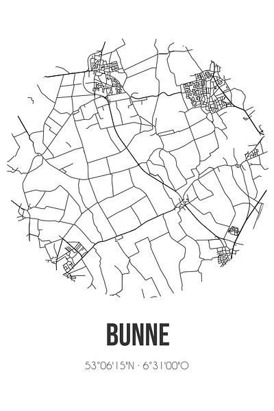 Bunne (Drenthe) | Map | Black and white by Prints of Place