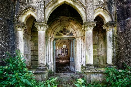front entrance of an old chapel in France