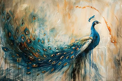 Abstracte surrealistische schilderij van een pauw