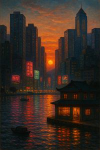 Hong Kong Schemer Reflecties over Victoria Harbour