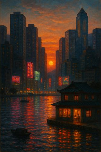 Hong Kong Twilight Reflections over Victoria Harbour