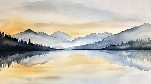Lake with mountain reflection at sunset