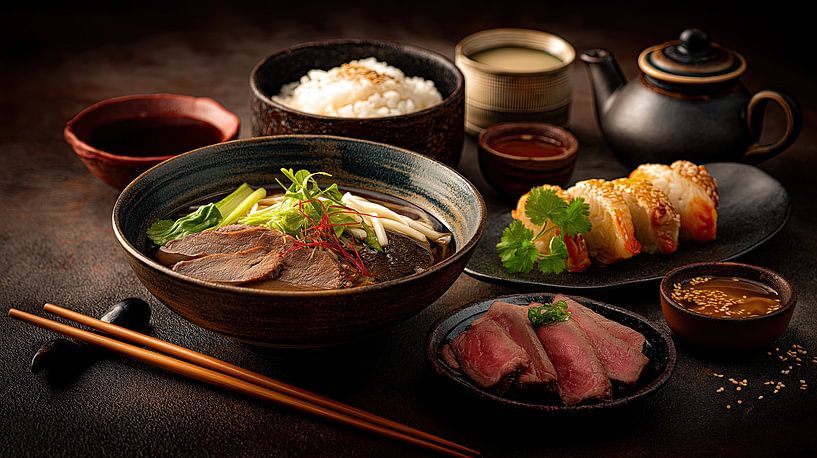 Japanese cuisine with ramen, rice and sushi by Annabell Gsödl