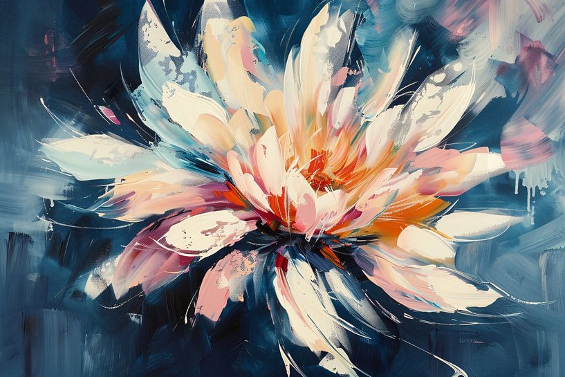 Kleurrijk abstract schilderij van chrysant bloem van Art & Soul Creations