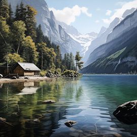 Königssee Lake Obersee and a hut by TheXclusive Art