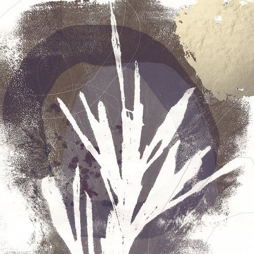 Moderne botanische minimalistische kunst. Abstracte plant in bruin, paars en goud