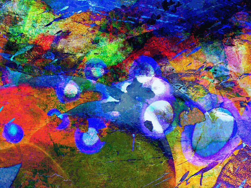 Modern, Abstract Digitaal Kunstwerk in Blauw, Oranje, Groen van Art By Dominic