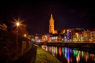 Roermond by night, zicht op de Roer, de Roerkade en de Sint-Christoffelkathedraal van Carola Schellekens thumbnail