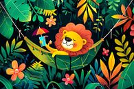 Relaxed lion in jungle hammock by Art & Soul Creations thumbnail