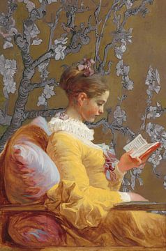 Lezend meisje, Jean-Honoré Fragonard - Amandelbloesem van Digital Art Studio