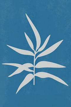 Moderne botanische kunst. Twijg in wit op blauw van Dina Dankers