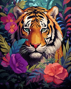 Tigre en fleurs sur Liv Jongman